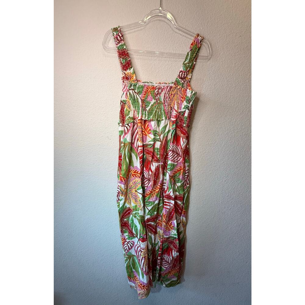 NWT Zara Tropical Ruffled Straps Smocked Midi Dress Multicolor Women's Size XL - Picture 3 of 5